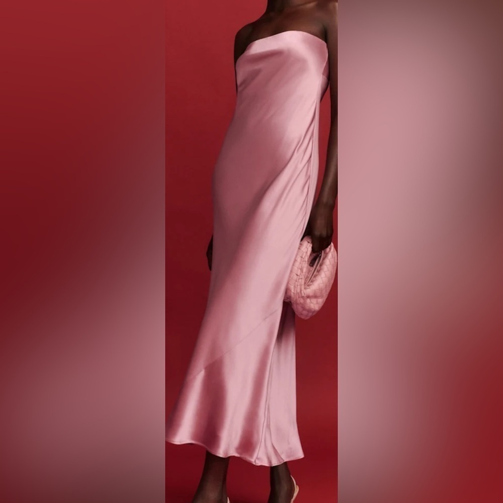 NWT Reformation Joana Silk Strapless Dress Rose Petals Pink Size Medium